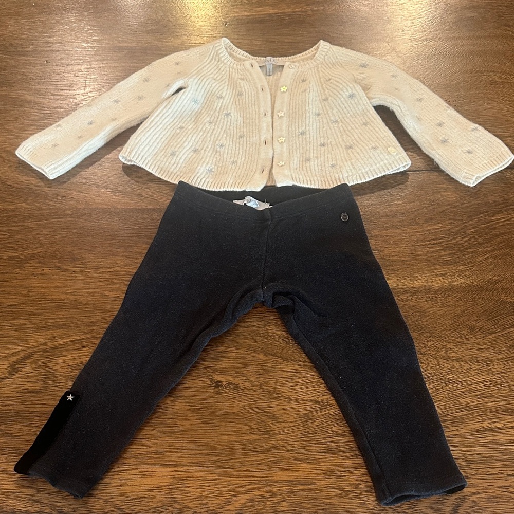 Cream Knit Cardigan & Black Leggings Kids Matching Set